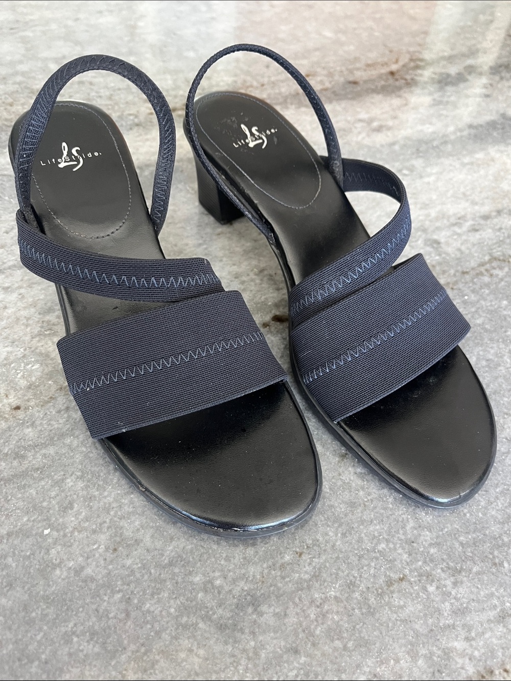 Life Stride  Black Slingback Block Heel Sandals 9M